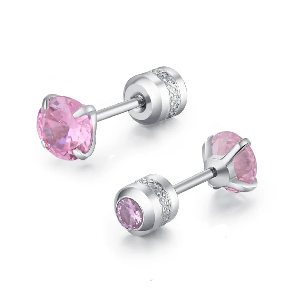 Medical Stainless Steel Zircon Ear Stud Earrings – Hypoallergenic Crystal Cartilage & Tragus Piercing Jewelry with Screw Back