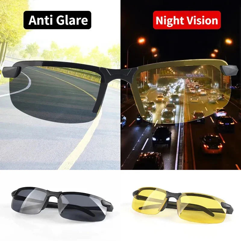 Night Vision Driving Glasses – Anti-Glare Half Frame Sunglasses for Men & Women Day/Night Sports Eyewear