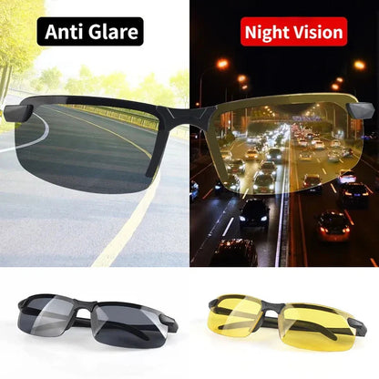 Night Vision Driving Glasses – Anti-Glare Half Frame Sunglasses for Men & Women Day/Night Sports Eyewear