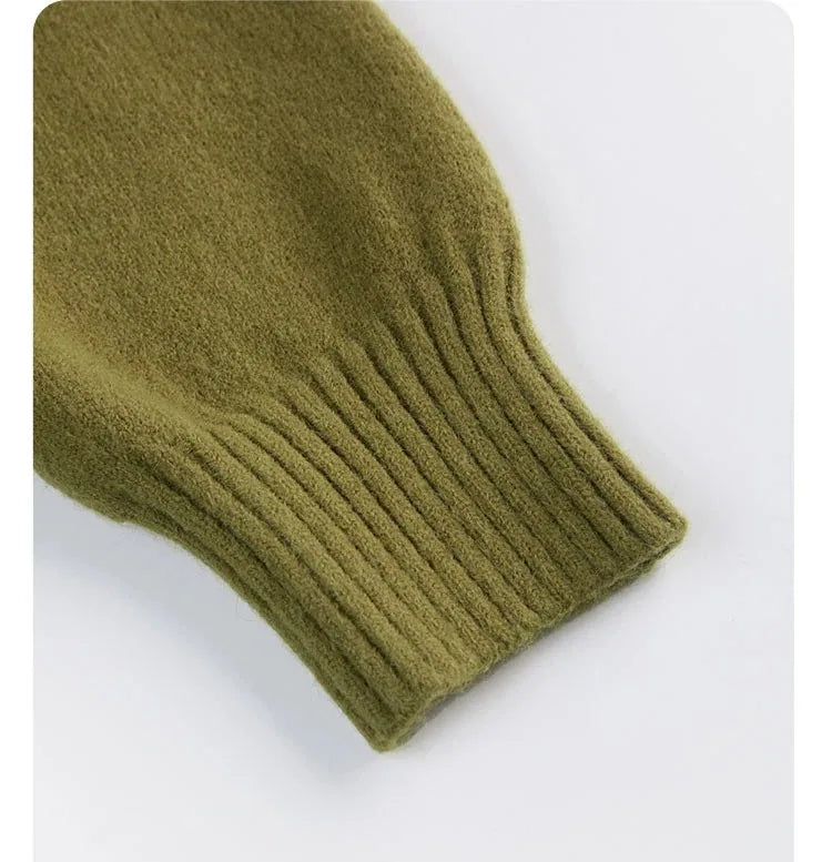 Korean Women's Autumn Winter Knitted Cardigan – Diagonal V-Neck Long Sleeve Single-Breasted Sweater