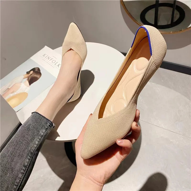 Women’s Knitted Elastic Flat Shoes Plus Size 42–43 – Soft Comfortable Slip-On Flats for Spring & Autumn