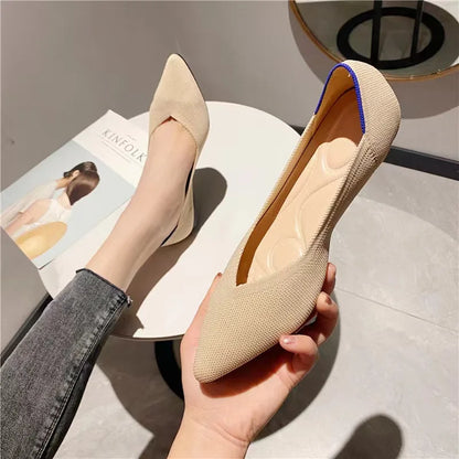 Women’s Knitted Elastic Flat Shoes Plus Size 42–43 – Soft Comfortable Slip-On Flats for Spring & Autumn