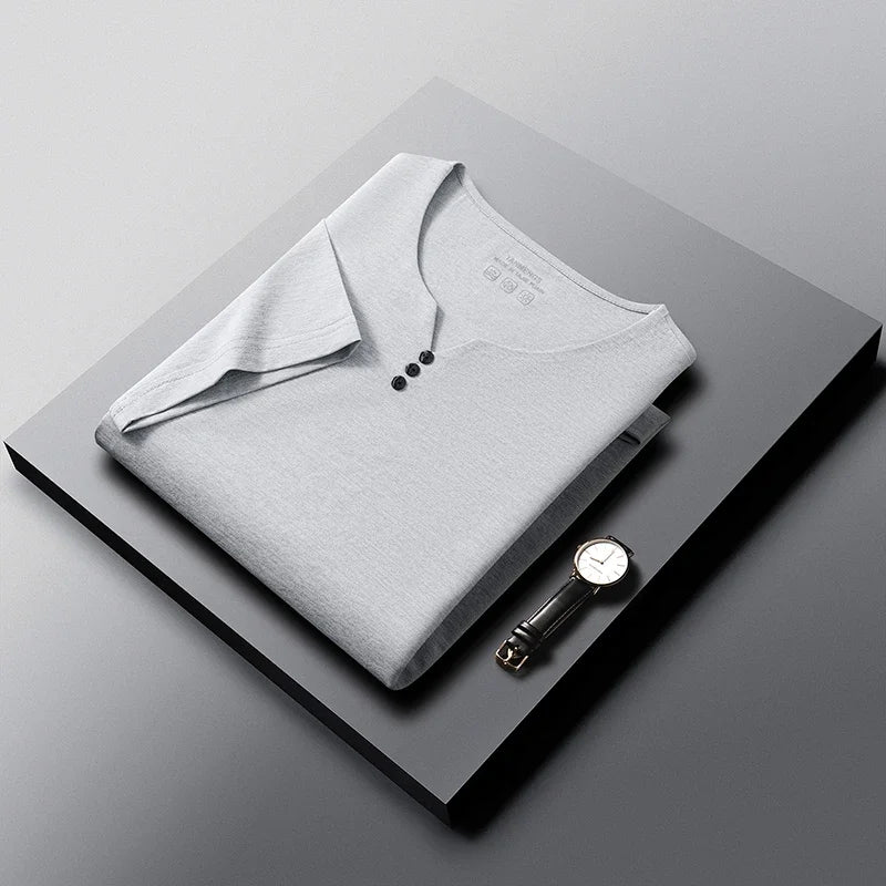 Men's Henley Neck T-Shirt - Short Sleeve Casual Summer Top