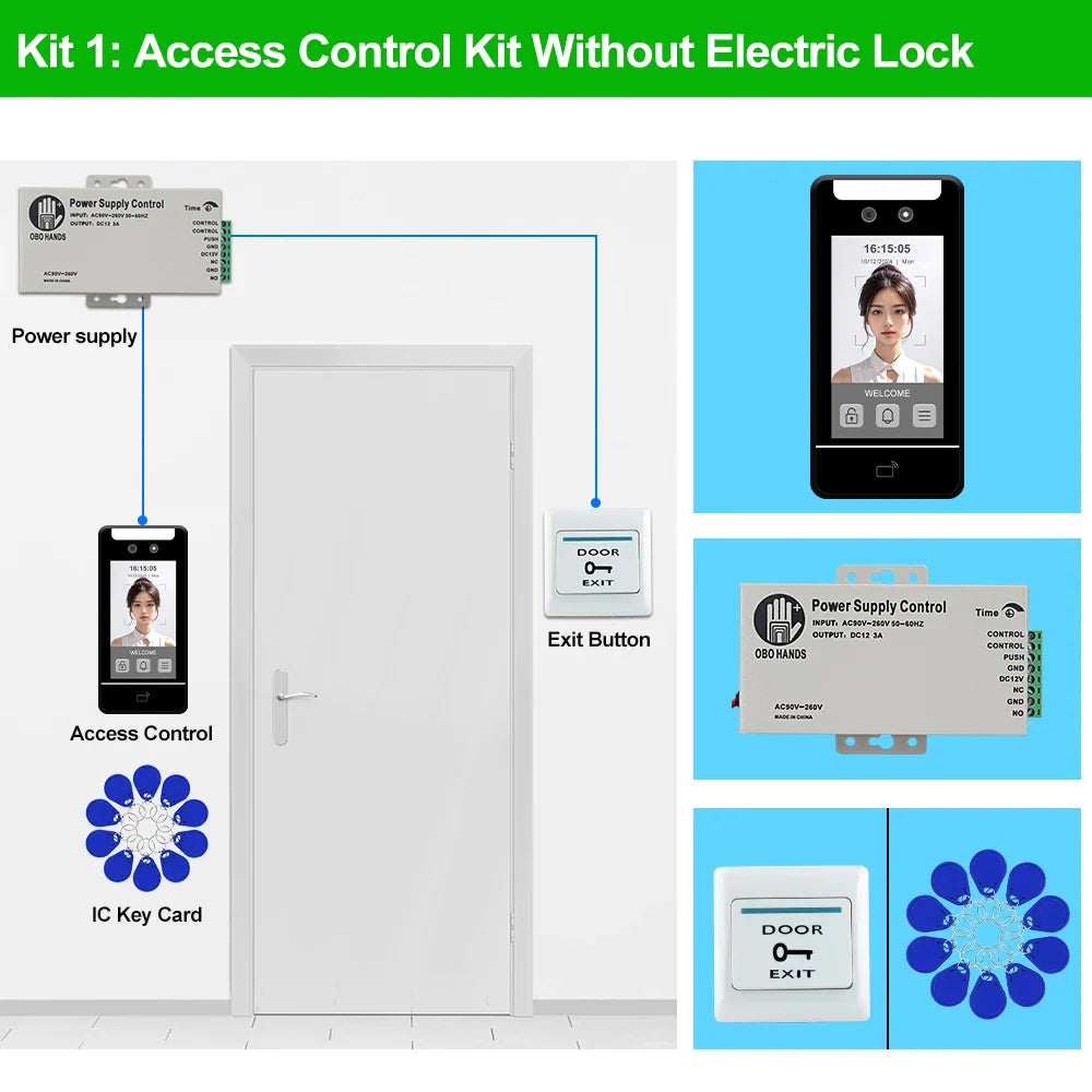 5-Inch Face Recognition Access Control System – Waterproof RFID & Password Attendance Reader for Door Entry