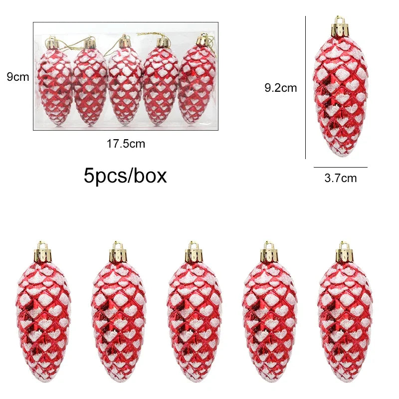 5-Piece Christmas Pine Cone Ball Ornaments – Painted Hanging Pendants for Tree Decoration & Holiday Home Gift