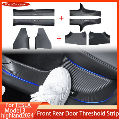 2/4/8Pcs Door Sill Protectors for Tesla Model 3 Highland 2024 – ABS Front & Rear Threshold Anti-Kick Guard Waterproof Strips