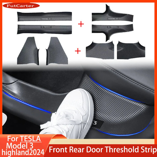 2/4/8Pcs Door Sill Protectors for Tesla Model 3 Highland 2024 – ABS Front & Rear Threshold Anti-Kick Guard Waterproof Strips