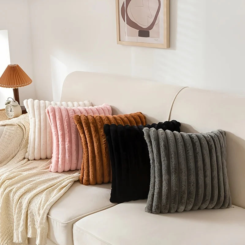 Luxurious Plush Striped Pillowcases – Soft Decorative Cushion Covers for Sofa Interiors
