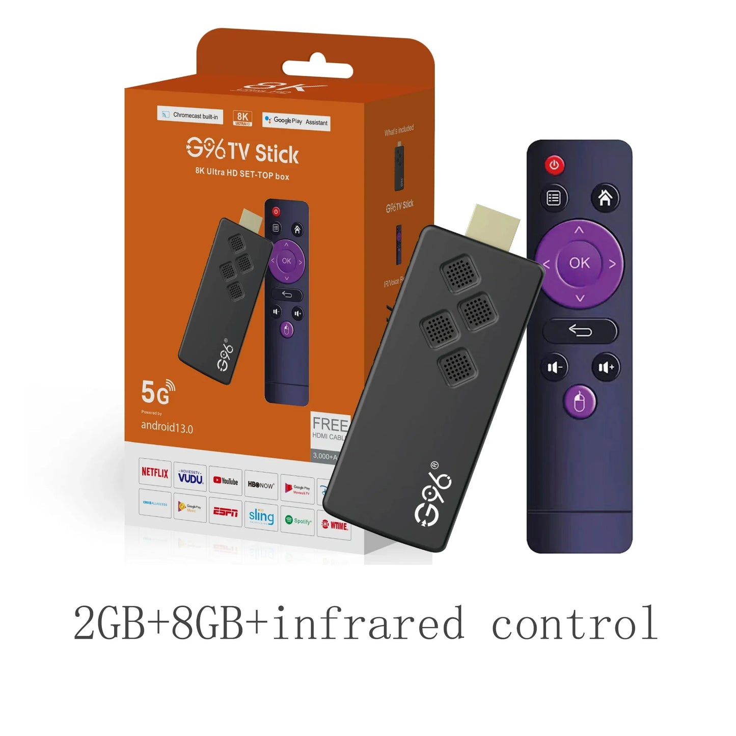 G96 Android 13.0 4K Smart TV Stick – H313, 2GB RAM 16GB ROM, Dual WiFi, Infrared Remote, High-Performance ATV Streaming Device
