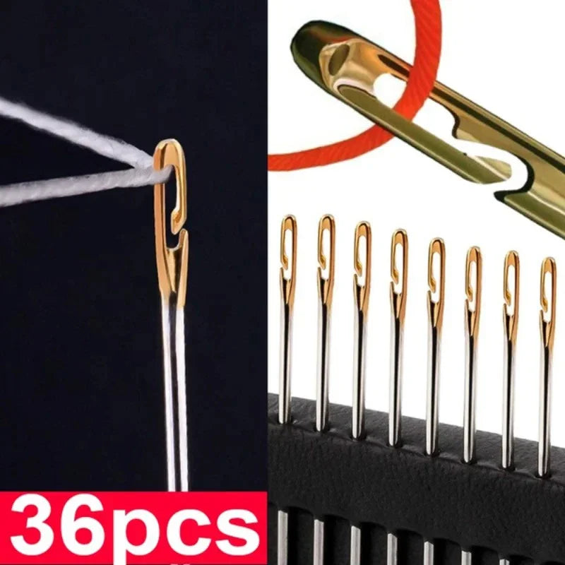 Blind Needle Side Hole Sewing Needles Set (12/24/36Pcs) Stainless Steel Easy Threading Needles for Elderly Hand Sewing & DIY Jewelry Crafts
