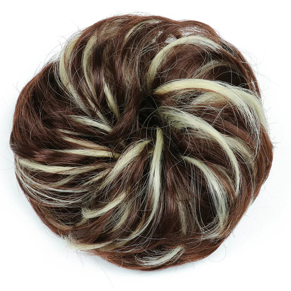 Azqueen Synthetic Messy Bun Chignon – Gray Brown Hair Bun Pad with Elastic Rope & Rubber Band Hair Extensions