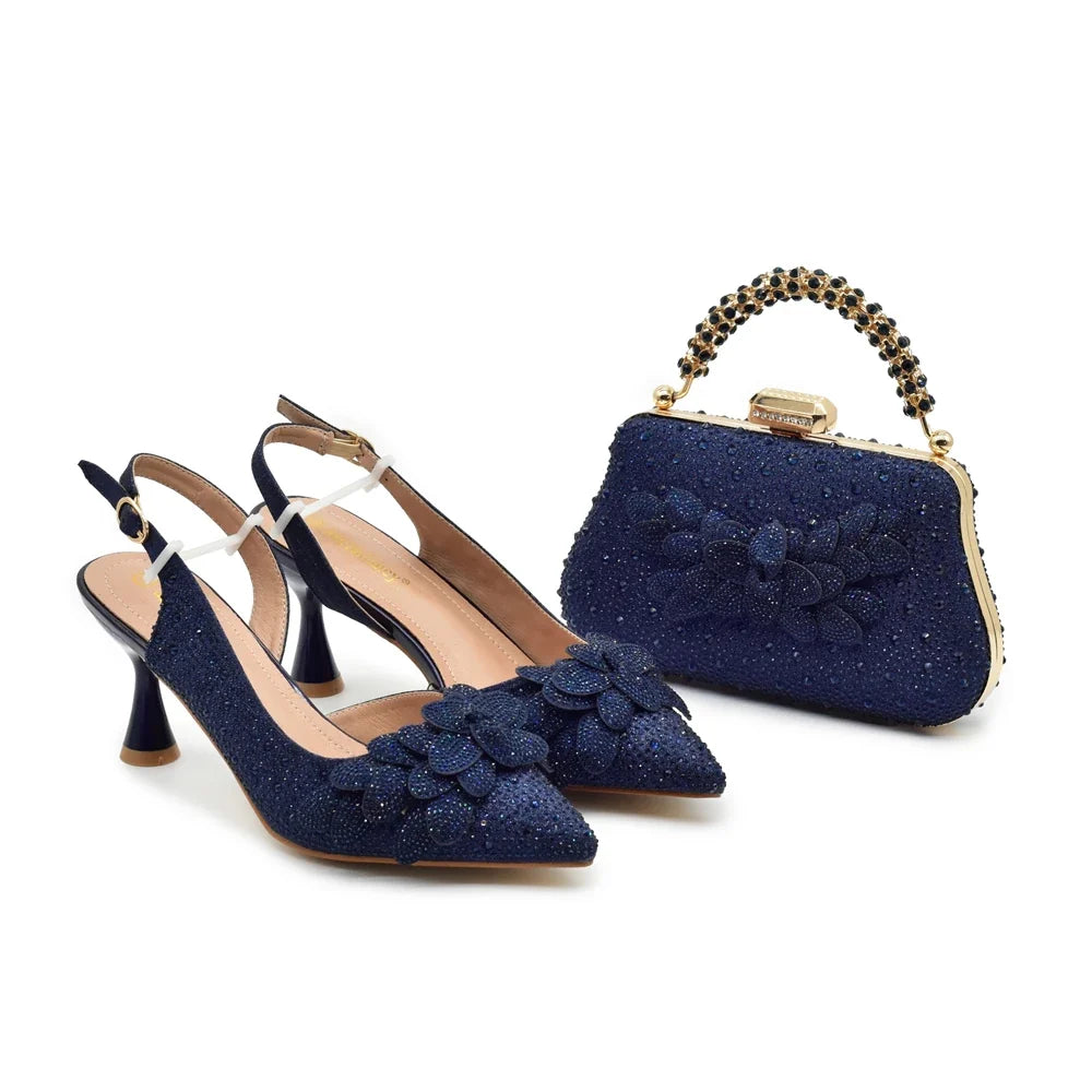 Women's Luxury Diamond Shoe & Bag Set - Italian Style High Heels & Matching Pumps