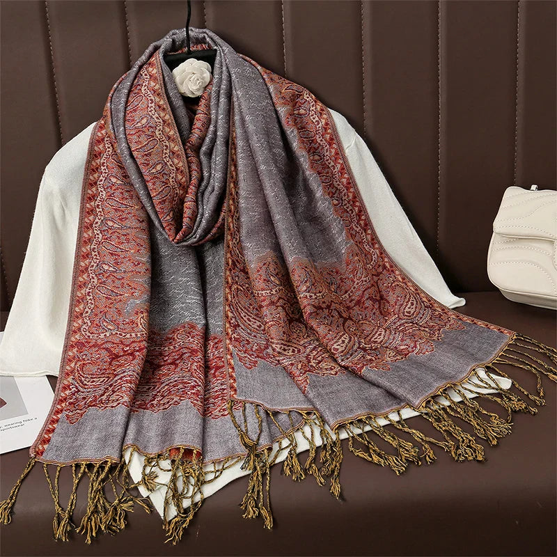 Luxury Autumn Cashmere Pashmina Shawl – Warm Winter Scarves for Women, Printed Cotton Foulard Stole Scarf 2023