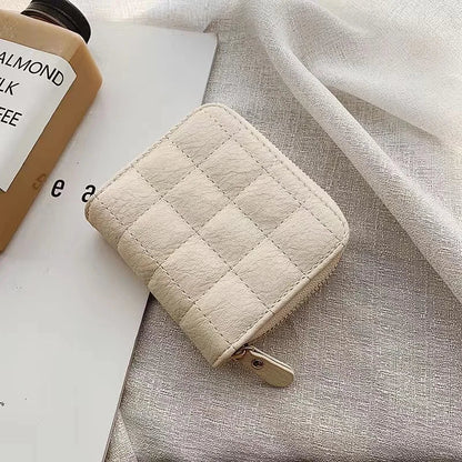 Women’s Small PU Leather Zipper Wallet with Coin Purse – Cute Plaid Mini Korean Card Holder, New Arrival