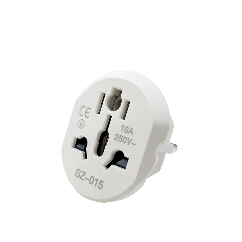 Korea EU Plug Adapter 16A 250V – High-Quality Universal Travel Converter with 2 Round Sockets for AU, US, UK, CN to EU/KR Wall Socket