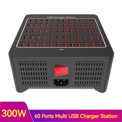 300W Universal Multi USB Charger Station – 60-Port Fast Charging for iPad, iPhone 11/12/13 Pro Max, Samsung Tablet