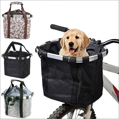 Bicycle Front Basket & Pet Carrier — 2-in-1 Detachable MTB Handlebar Bag, Small Dog Pouch, Foldable Cycling Baggage, 5KG Load
