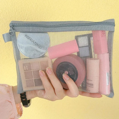 1/3PCS Black Mesh Clear Cosmetic Bag Set Portable Travel Makeup Toiletry Organizer Pouch Storage Case