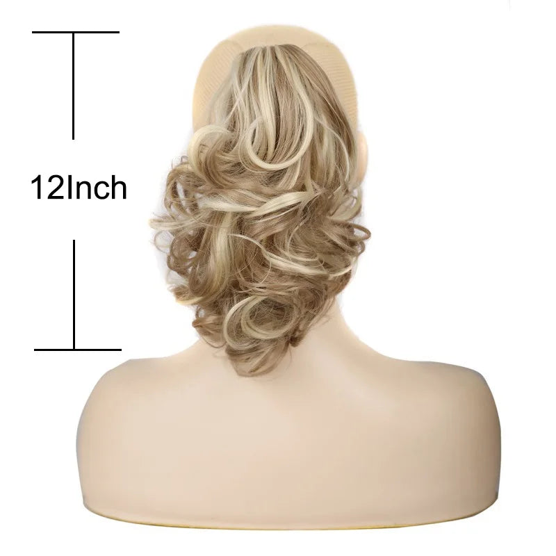 12-Inch Synthetic Wavy Curly Ponytail Hair Extension with Claw Clip – Mixed Blonde Hairpiece for Women