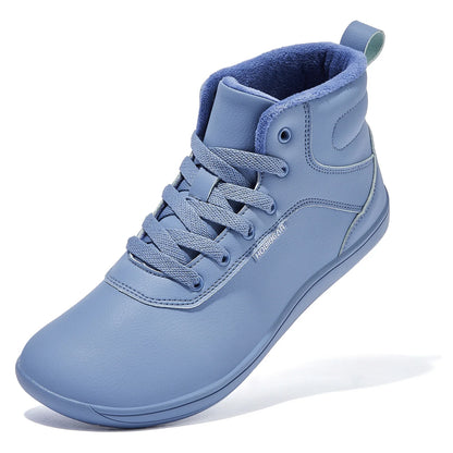 HOBIBEAR Unisex Winter Barefoot Shoes - Faux Fur Lined, Wide Toe Box, Lace-Up Ankle Sneakers in Artificial Leather