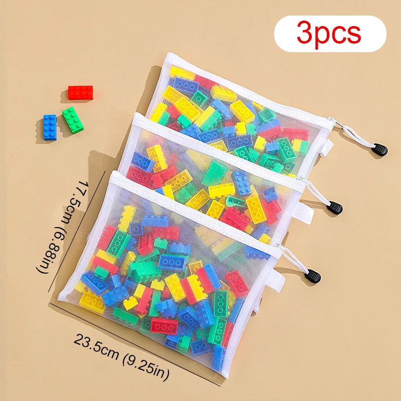 Children’s Puzzle & Building Block Storage Bag – Transparent Mesh Zipper Organizer for Toys, Cosmetics & Household Items