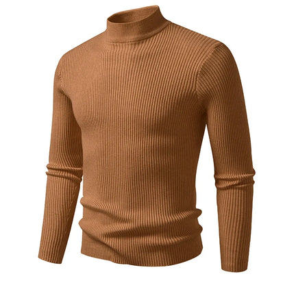 Men's Mock Neck Pullover Sweater - Striped High Neck Long Sleeve Winter Warm Casual Knitwear