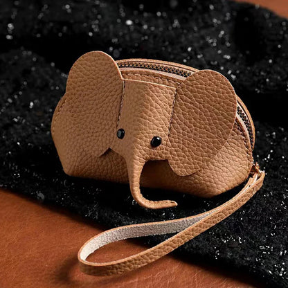 PU Leather Elephant Coin Purse for Women – Multifunctional Money Bag with Key Ring & Zipper Storage Key Case