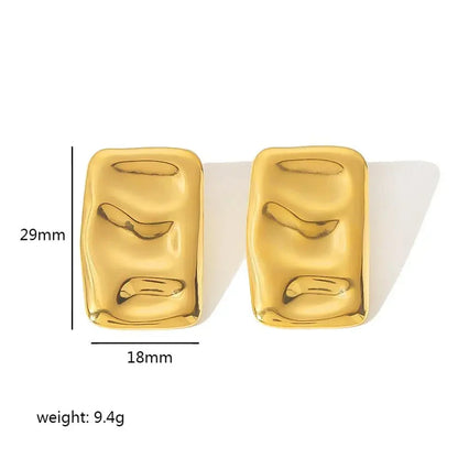 CARLIDANA 18K Gold Plated Titanium Steel Square Earrings – Waterproof Wrinkle-Shaped Jewelry