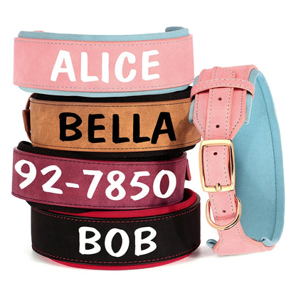 Wide Personalized PU Leather Dog Collar – Custom Tag Soft Pet Collar for Small, Medium & Large Dogs, Pitbulls & Bulldogs
