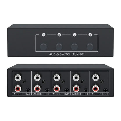4-in-1 RCA AUX Audio Switcher - Passive Stereo Input Selector Box with 3.5mm & L/R RCA Output