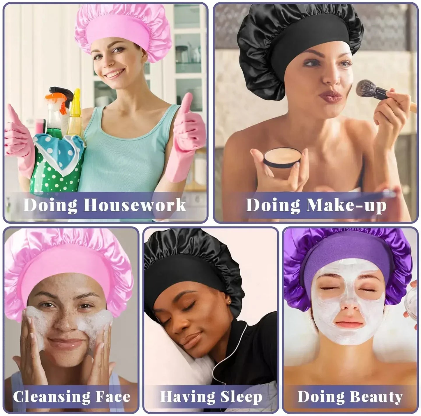 Soft Silk Satin Lined Bonnet – Large Satin Hair Wrap for Long Hair, Sleep & Shower Cap, Salon Tool