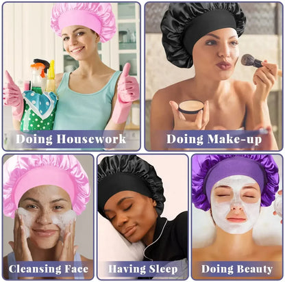 Soft Silk Satin Lined Bonnet – Large Satin Hair Wrap for Long Hair, Sleep & Shower Cap, Salon Tool
