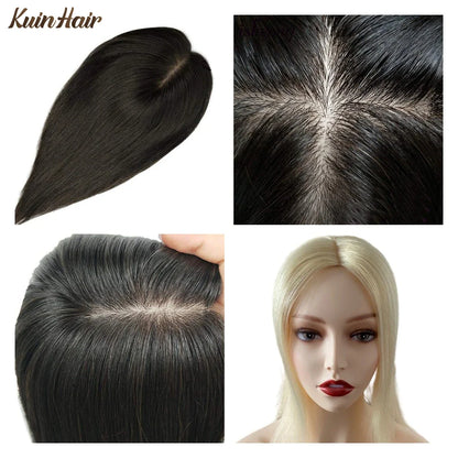Silk Top Base Clip-In Hair Topper for Women – Real Human Hair Extension, Thin & Breathable Hairpiece