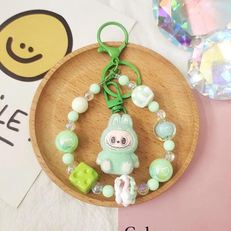 Labubu Cartoon Resin Bead Keychain – Creative Backpack Pendant DIY Gifts for Kids & Couples
