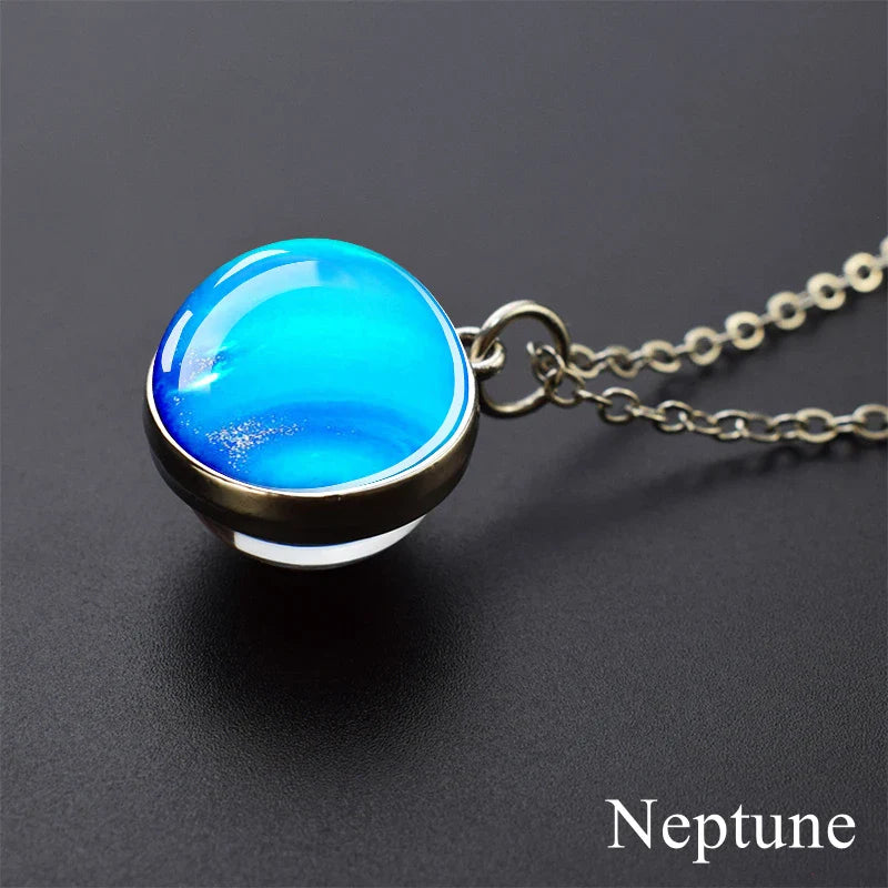 Solar System Planet Glass Ball Necklace – Moon, Earth, Jupiter & More Space-Themed Pendant for Women Fashion Gift