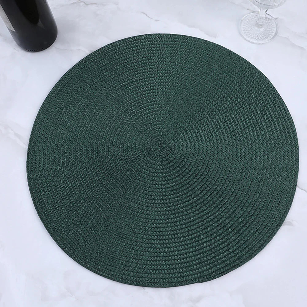 38cm Round Braided Tableware Mat – Washable, Anti-Slip, Heat-Resistant Dining Placemat and Drink Coaster for Home Decor