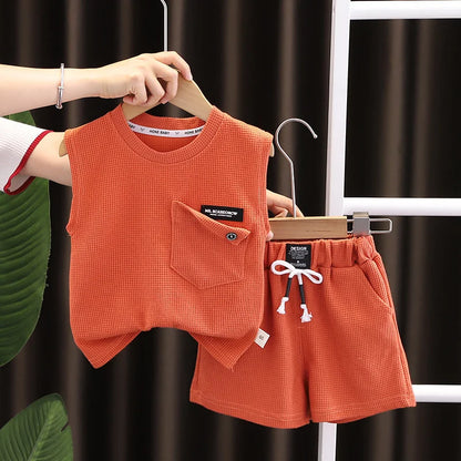 Kids Summer 2 Piece Outfit Set - Baby Boys & Girls Vest Top and Shorts Casual Sports Tracksuit