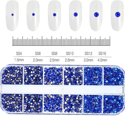 12-Grid 3D Glass AB Crystal Nail Art Rhinestones Kit – Flatback Round Beads with Tools for Nail Jewelry & Diamond Decoration