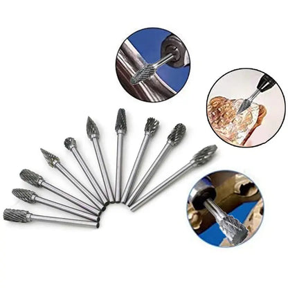 5Pcs Carbide Tungsten Steel Wood Milling Cutter Set - Double Rotary File Heads for Root Carving and Woodworking