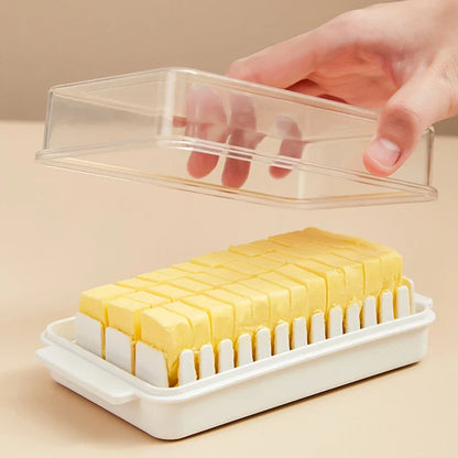 Solid Butter Box & Cheese Board Server: Handy Transparent Plastic Storage Container for Cheese - Crisper Keeper Case with Cutting Function