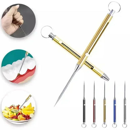 Black Titanium Alloy EDC Telescopic Toothpick Keychain – Camping Fruit Fork & Unpacking Tool Pendant Gift