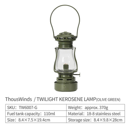 ThousWinds Twilight Kerosene Camping Lantern – Portable Retro Oil Lamp for Outdoor Picnic and Backpacking