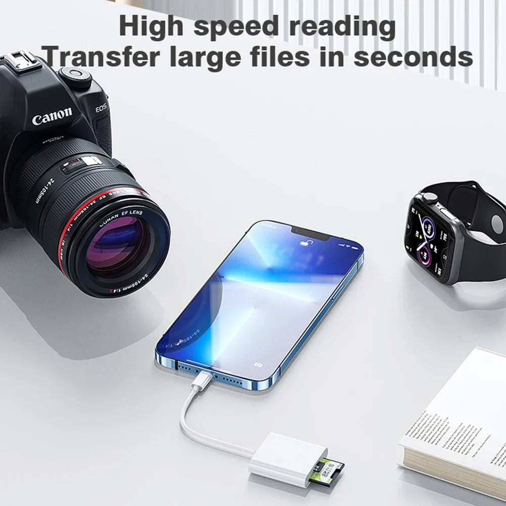 2-in-1 Lightning to SD/TF Card Reader – OTG Flash Adapter for iPhone 14/13/12 Pro Max & iPad, USB 3.0 Memory Card Adapter