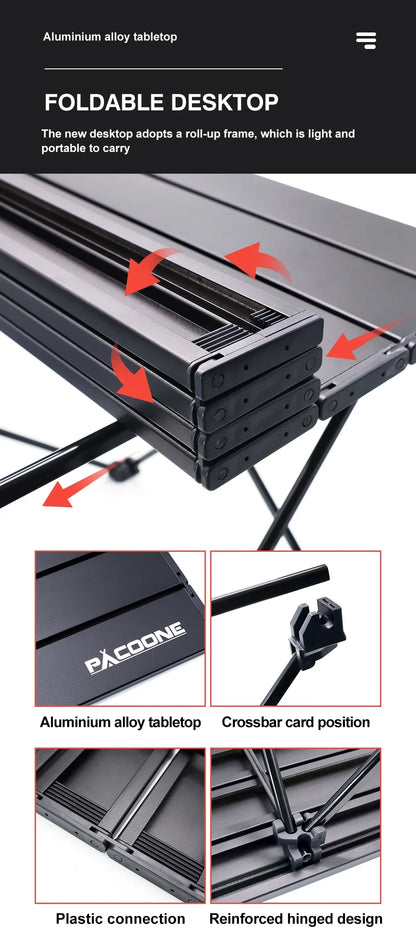 PACOONE Portable Camping Table – Ultralight, Foldable Aluminium Desk for Hiking, BBQ & Picnic