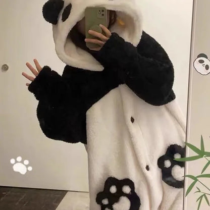Winter Unisex Panda Robe Costume – Kigurumi Onesie, Unicorn Cosplay Pajamas, Animal Sleepwear Jumpsuit for Adults