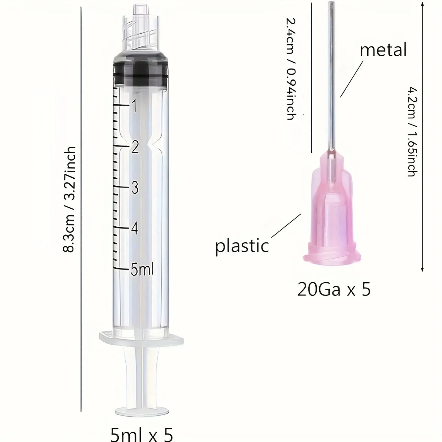 5 Pack 5ml Ink Filling Syringes with Blunt Needle Tips for Fountain Pens