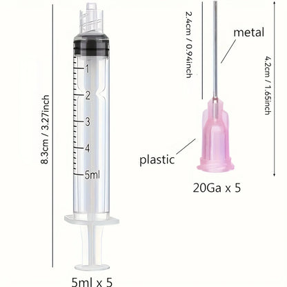 5 Pack 5ml Ink Filling Syringes with Blunt Needle Tips for Fountain Pens