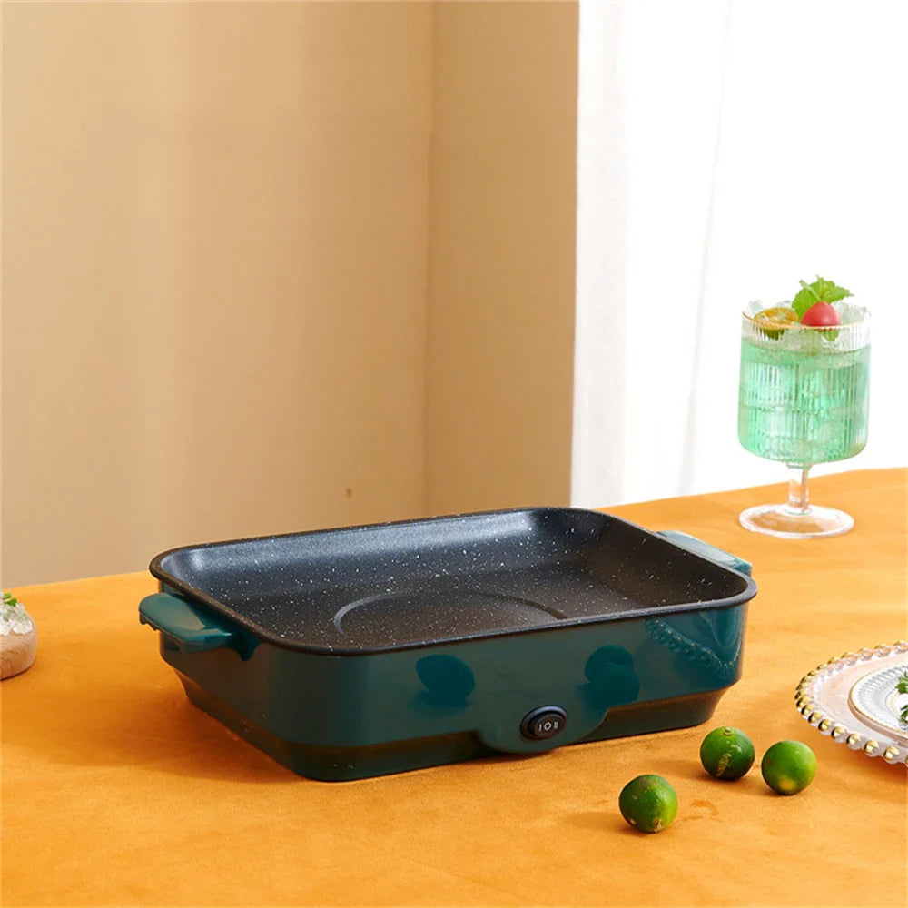 Multifunctional Electric BBQ Grill – 26cm Square Mini Electric Baking Tray and Wok for Pancakes, Steak, and Kitchen Frying