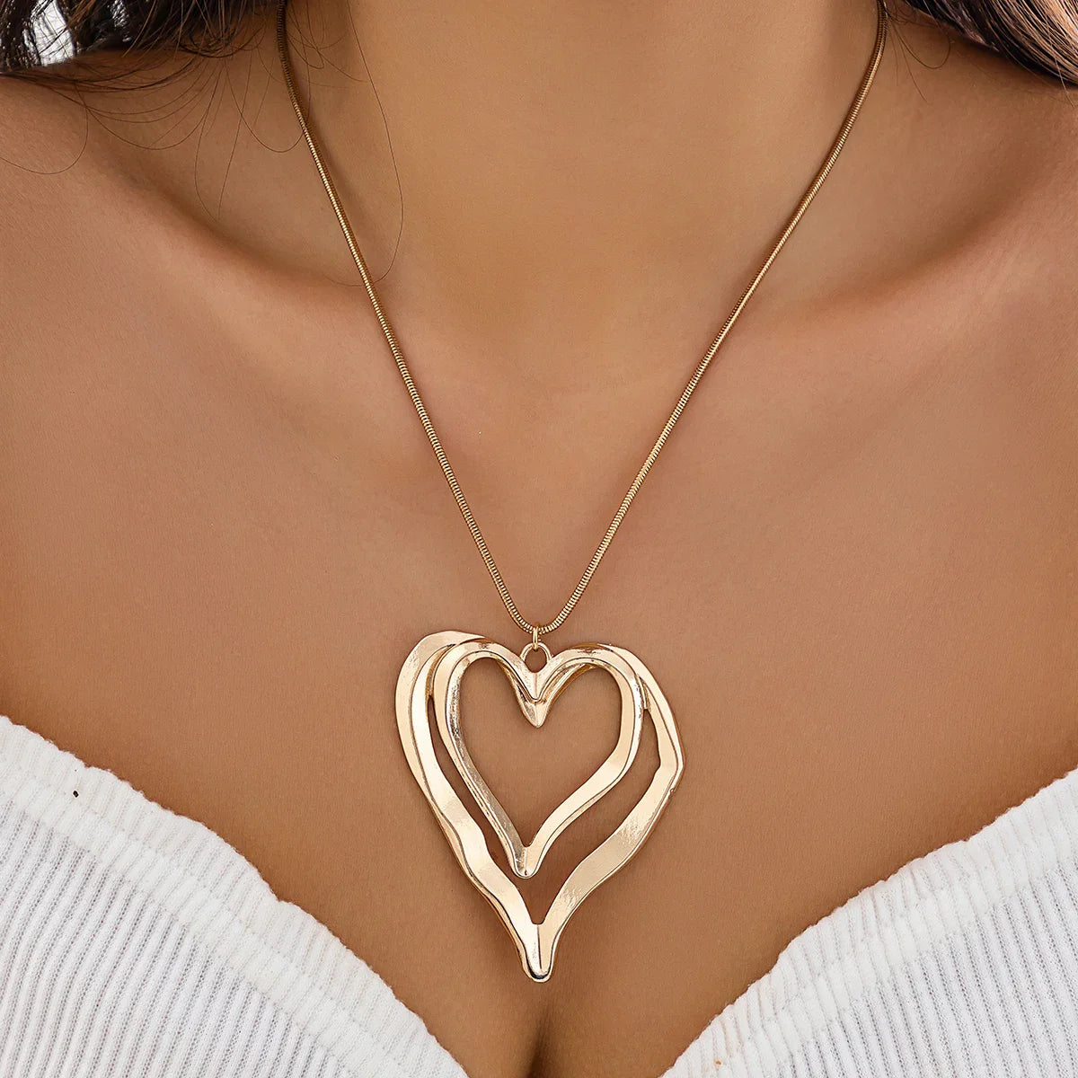 PuRui Punk Double Heart Ring Pendant Choker – Thin Metal Snake Chain Necklace for Women, Party Jewelry Collar