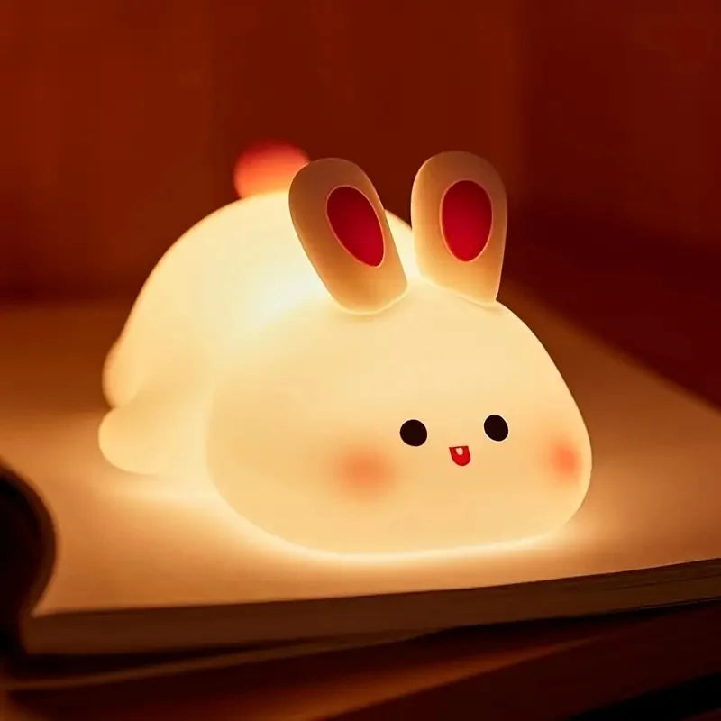 LED Silicone Rabbit Night Light – Touch Sensor Cute Animal Lamp, Bedroom & Kids Table Lamp, Home Decor Gift for Baby and Child